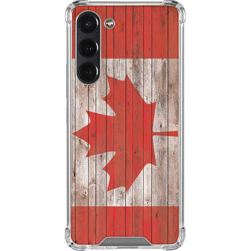 Canadian Flag Dark Wood Galaxy S23 Plus Clear Case